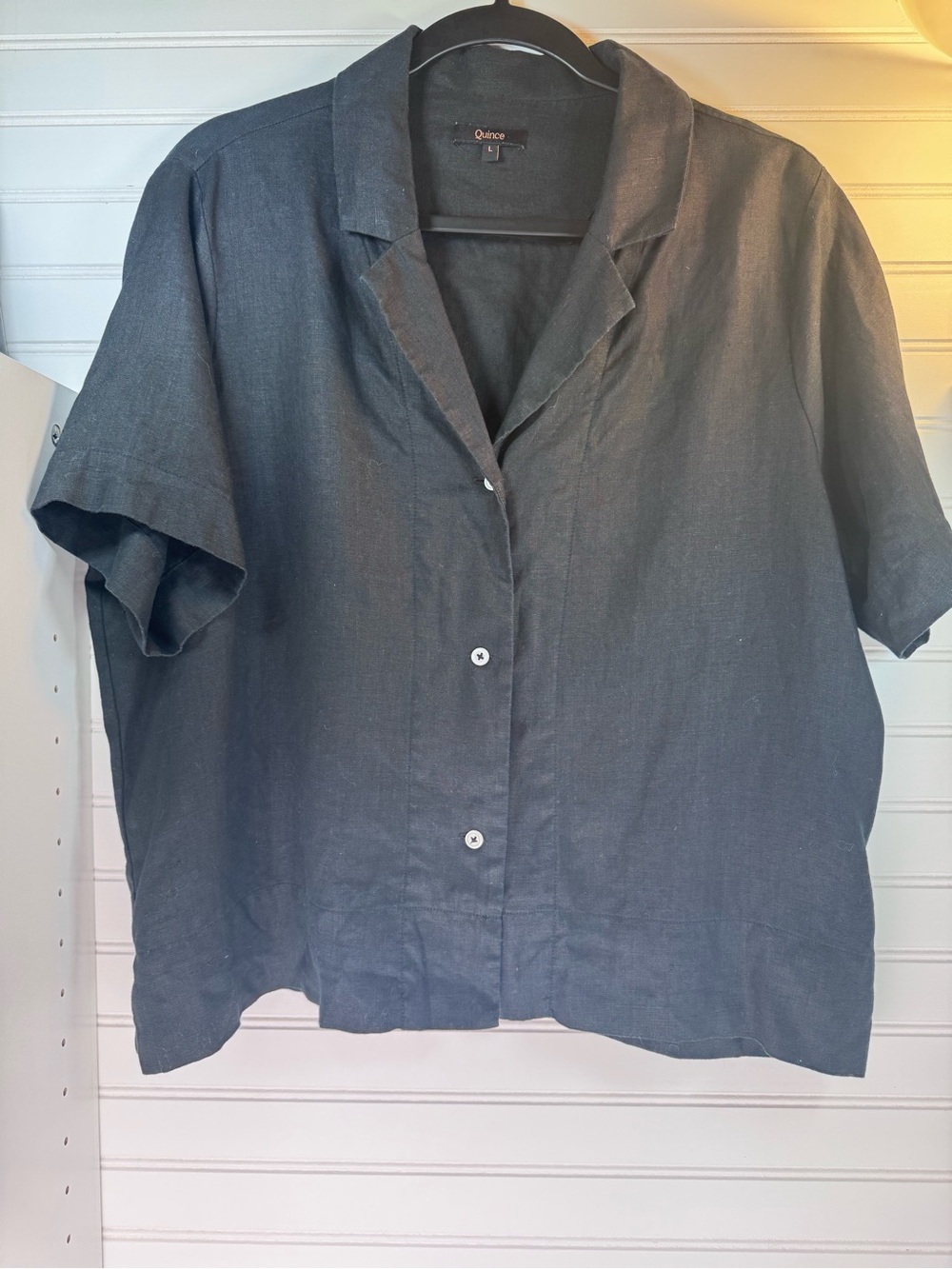 Quince 100% European Linen Short Sleeve Shirt Black Women’s L - Picture 2 of 6